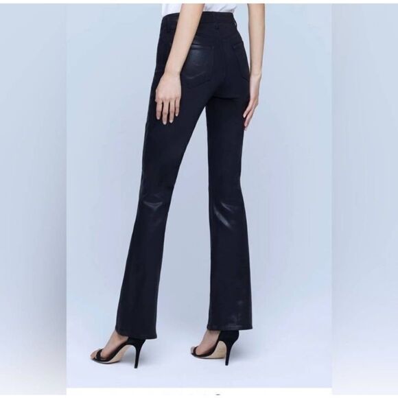 L'Agence Oriana High Rise Straight Leg Noir Coated Jeans Sz 24 Black Shimmery - Picture 12 of 12
